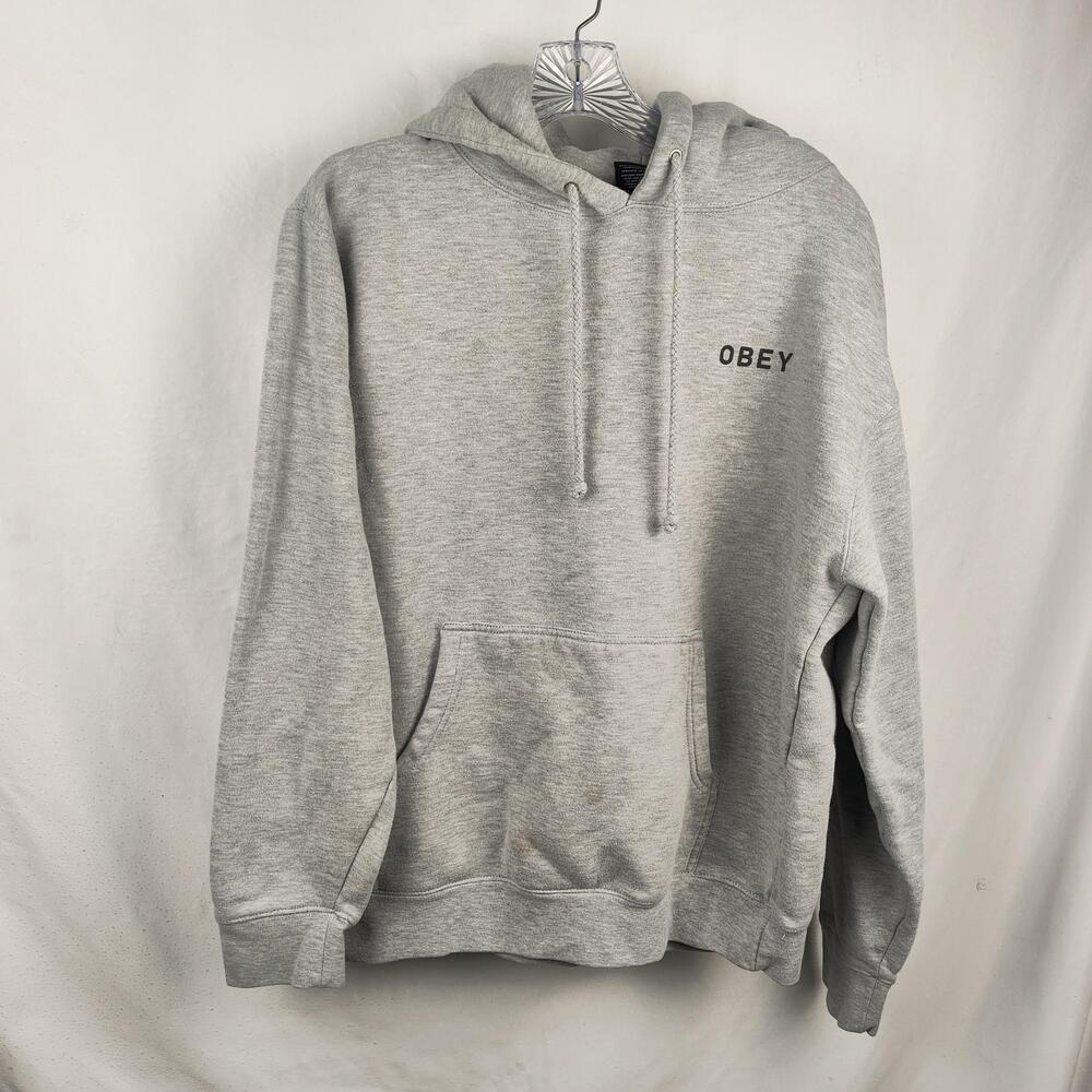 Obey Hoodie Mens Small Gray Fleece Pullover Kangaroo Pocket Logo Streetwear